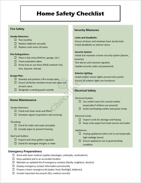 Home Safety Checklist Template