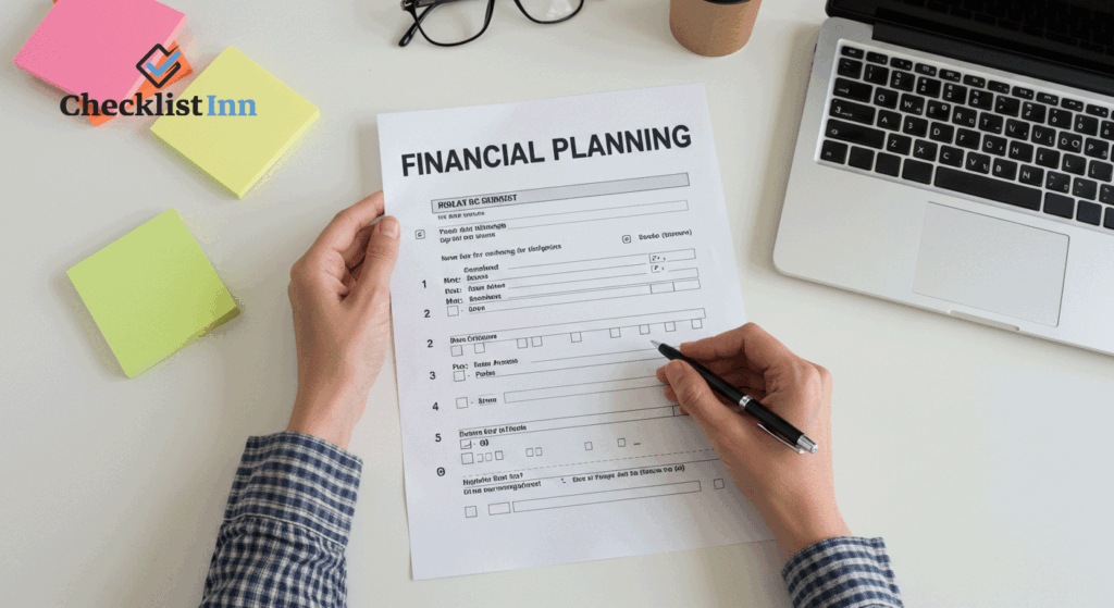 Person using a financial planning checklist template at a desk, how to use the templates effectively.