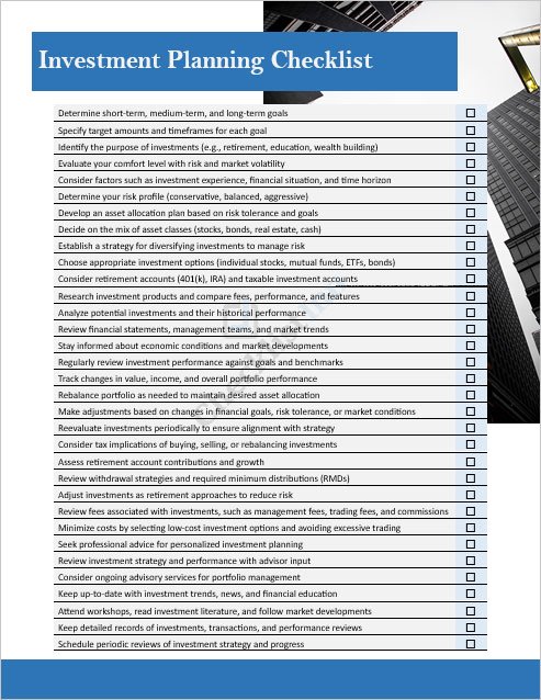Investment Planning Checklist Template