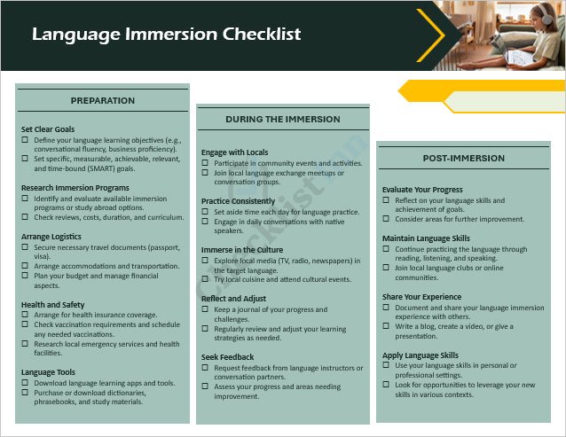 Language Immersion Checklist Template