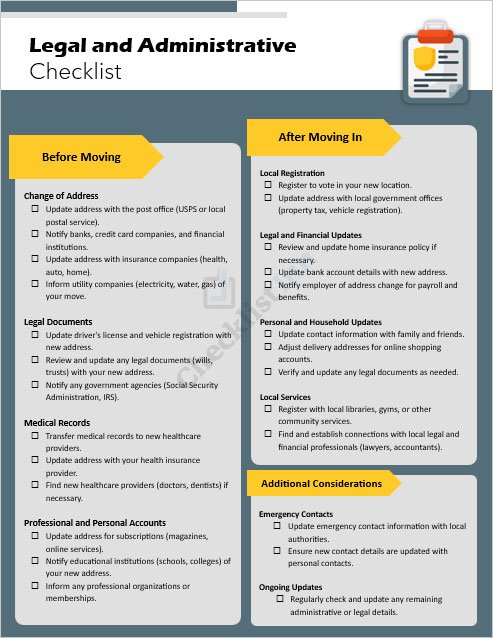 Legal and Administrative Checklist Template