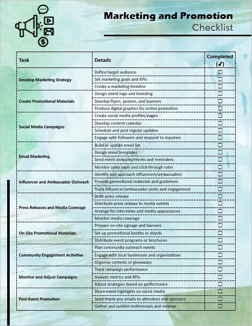 Marketing and Promotion Checklist Template