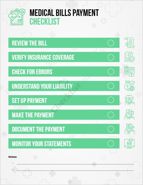 Medical Bills Payment Checklist Template