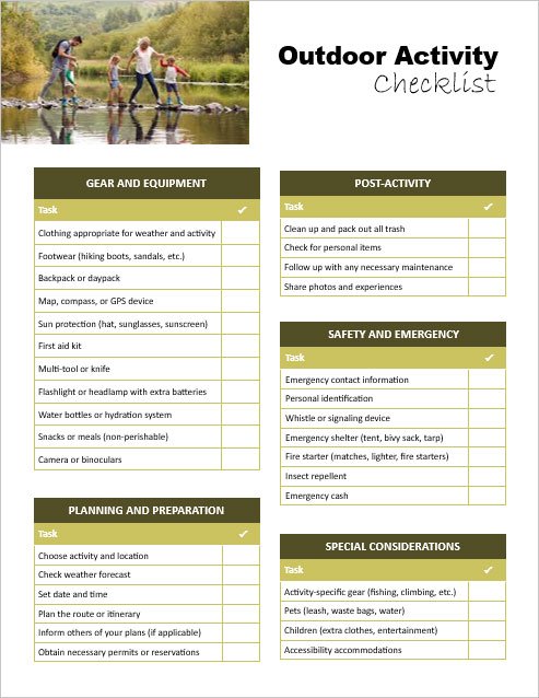 4th of July Outdoor Activity Checklist Template