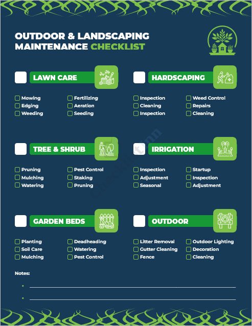 Outdoor and Landscaping Maintenance Checklist Template