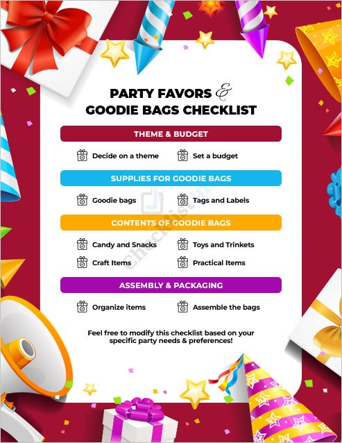Party Favors and Goodie Bags Checklist Template