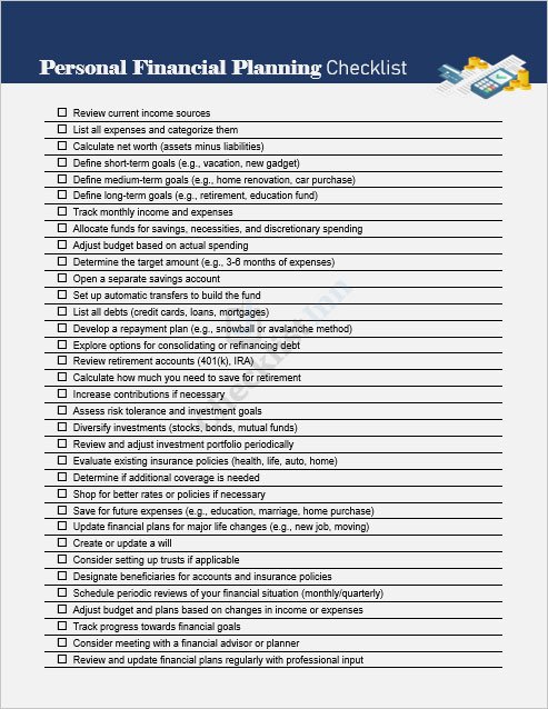 Personal Financial Planning Checklist Template