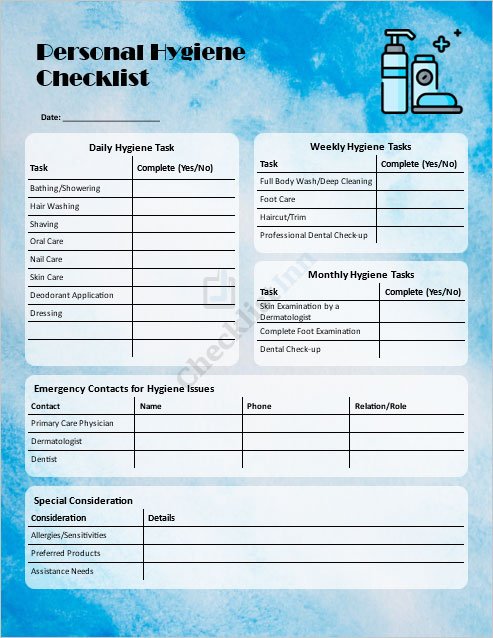 Personal Hygiene Checklist Template