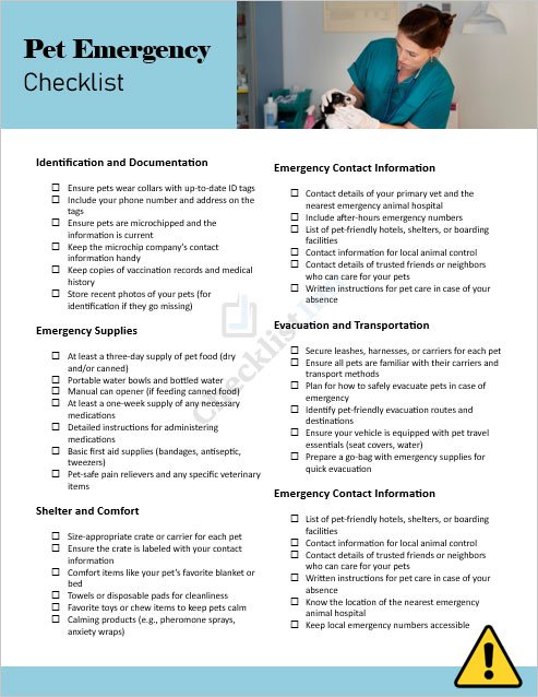 Pet Emergency Checklist Template