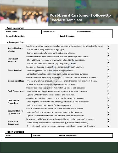 Post-Event Customer Follow-Up Checklist Template