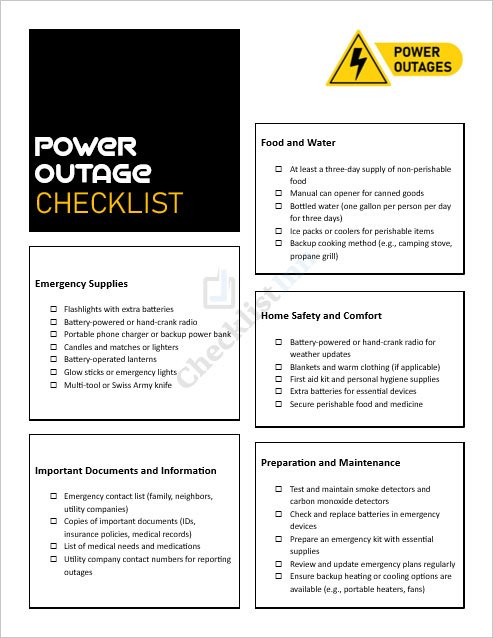 Power Outage Checklist Template