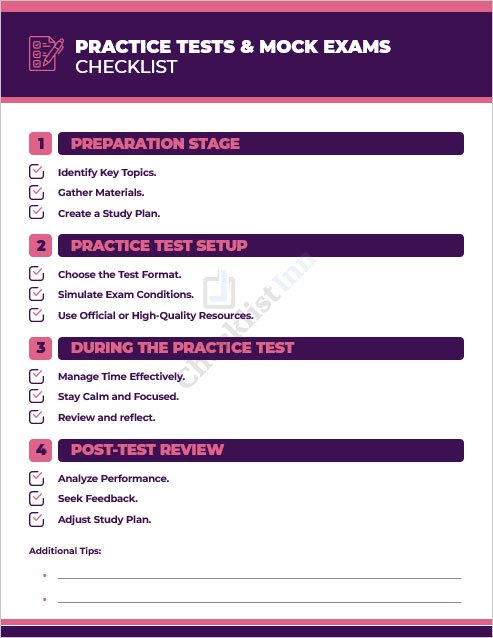 Practice Tests and Mock Exams Checklist Template