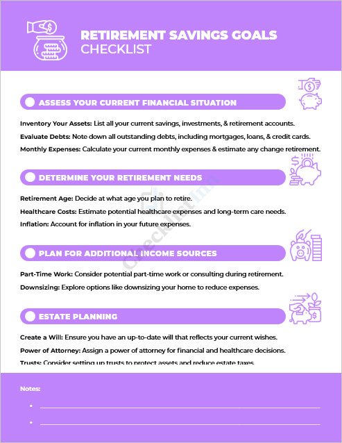Retirement Savings Goals Checklist Template
