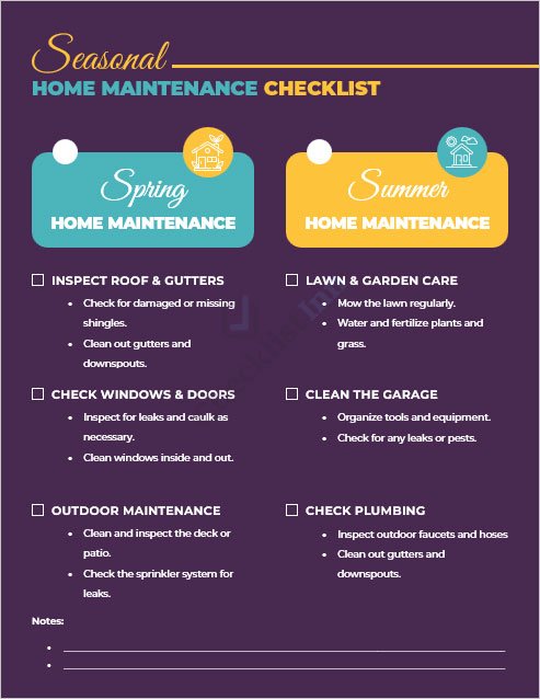 Seasonal Home Maintenance Checklist Template
