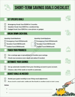 Short-Term Savings Goals Checklist Template