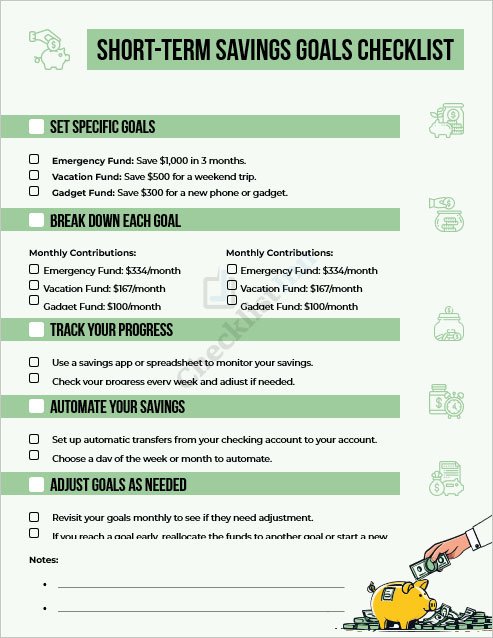 Short-Term Savings Goals Checklist Template