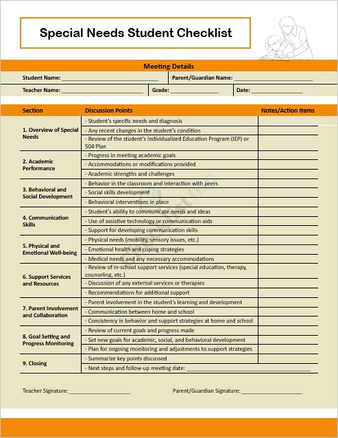 Special Needs Student Checklist Template