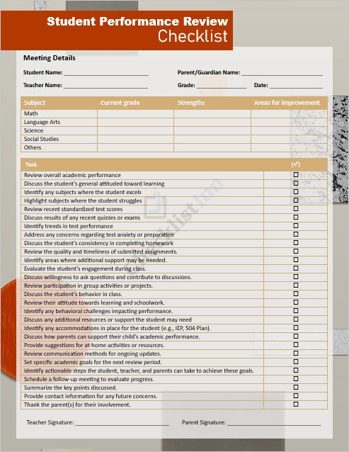 Student Performance Review Checklist Template