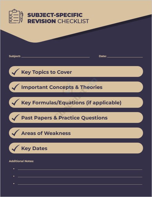 Subject-Specific Revision Checklist Template