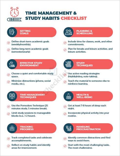 Time Management and Study Habits Checklist Template