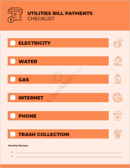 Utilities Bill Payments Checklist Template