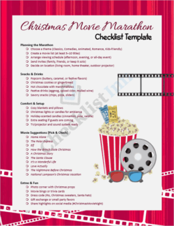 Cover page of the Christmas Movie Marathon Checklist Template showing festive design with movie night theme and holiday decorations
