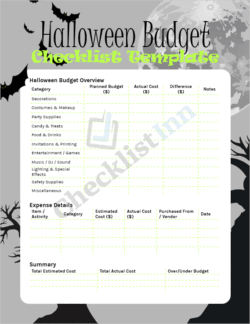 Cover page of the Halloween Budget Checklist Template showing festive Halloween-themed design and budgeting title layout.