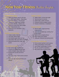 New Year Fitness Checklist cover page with modern layout and motivational design
