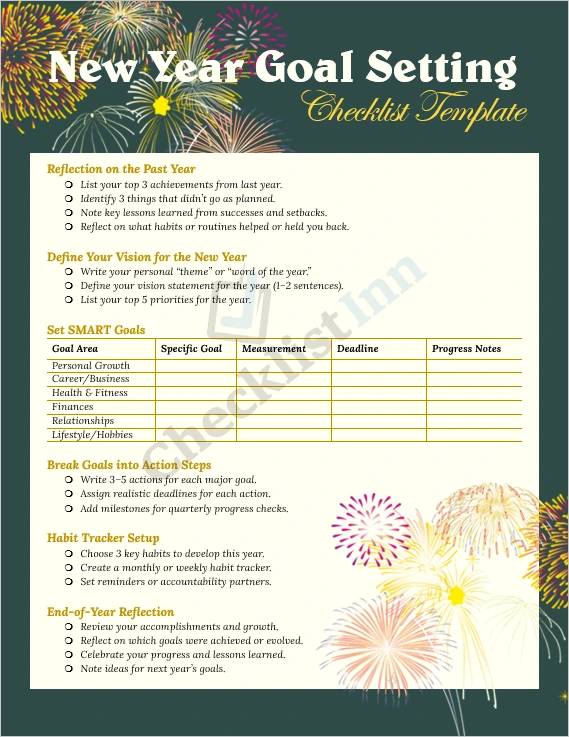 New Year Goal Setting Checklist Template cover page showing clean professional design and goal planning theme