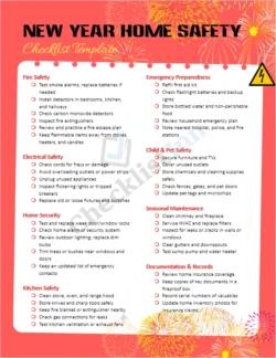 New Year Home Safety Checklist cover showing safe home interior with checklist title