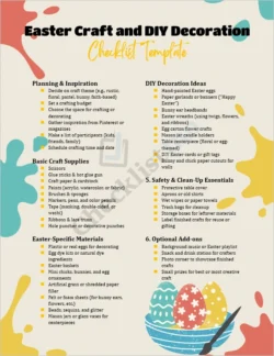 Easter craft and DIY decoration checklist cover page with pastel colors and festive design