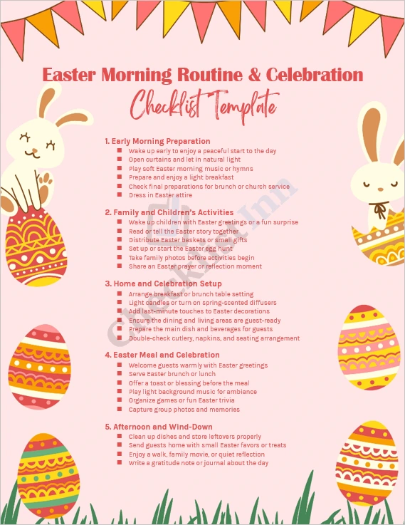 Easter morning checklist cover page with pastel design and celebration theme