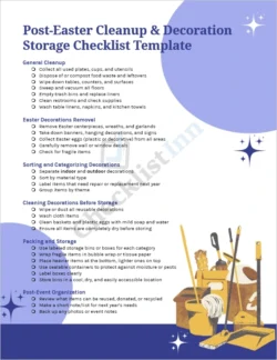 Post Easter Cleanup and Decoration Storage Checklist cover page showing organized layout and seasonal spring design