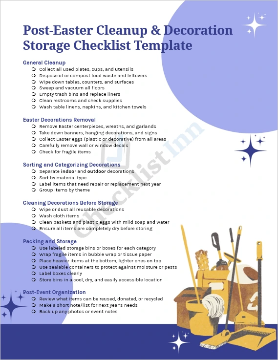 Post Easter Cleanup and Decoration Storage Checklist cover page showing organized layout and seasonal spring design