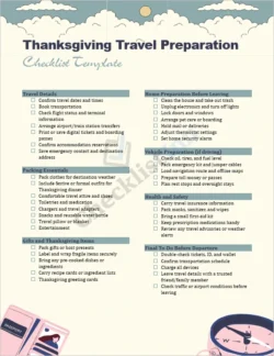 Thanksgiving travel preparation checklist cover page with festive design and organized layout