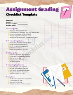 Assignment Grading Checklist Template Cover Page in MS Word Format