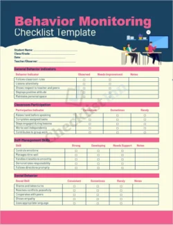 Behavior Monitoring Checklist Template cover page in MS Word