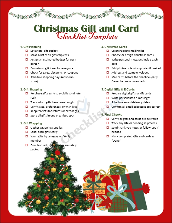 Christmas Gift and Card Checklist Template Cover Page
