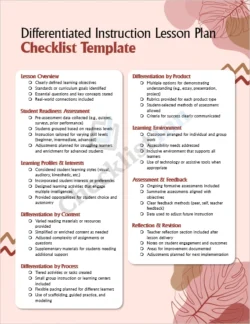 Differentiated Instruction Lesson Plan Checklist cover page showing professional layout and title