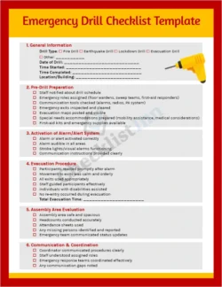 Emergency Drill Checklist Template cover page showing a clean professional layout