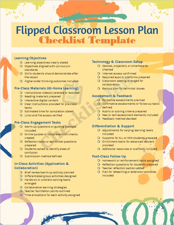 Flipped Classroom Lesson Plan Checklist Template Cover Page