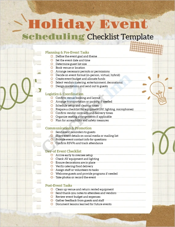 Holiday Event Scheduling Checklist Template Cover Page