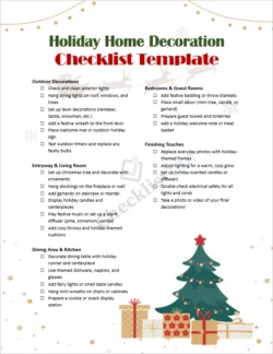 Holiday Home Decoration Checklist Cover Page with festive decorations