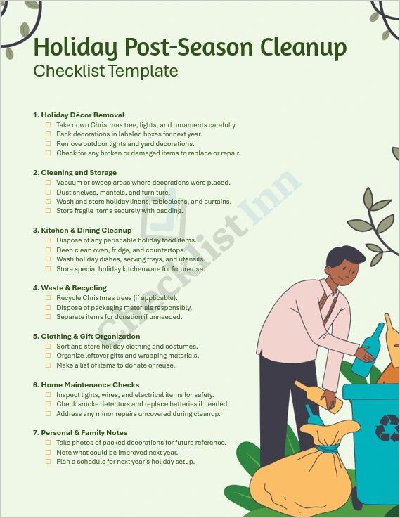 Holiday Post Season Cleanup Checklist Template Cover Page
