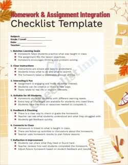 Homework and Assignment Integration Checklist Cover Page