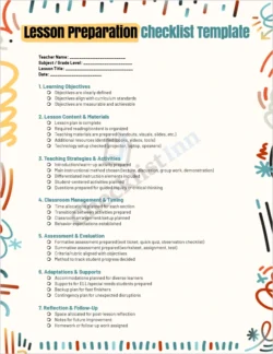 Lesson Preparation Checklist template cover page for teachers