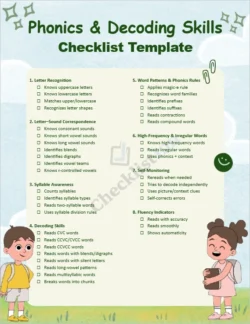Phonics and Decoding Skills Checklist cover page for printable reading assessment