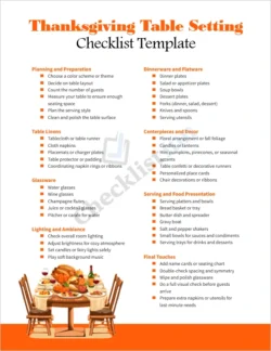 Thanksgiving table setting checklist template cover page showing festive dining design with autumn theme