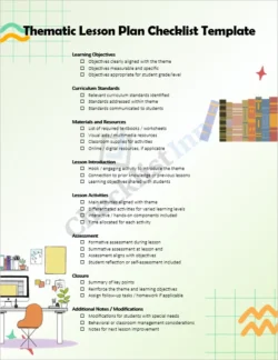 Thematic lesson plan checklist template cover page for teachers