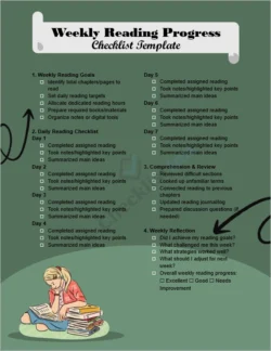 Weekly Reading Progress Checklist cover page